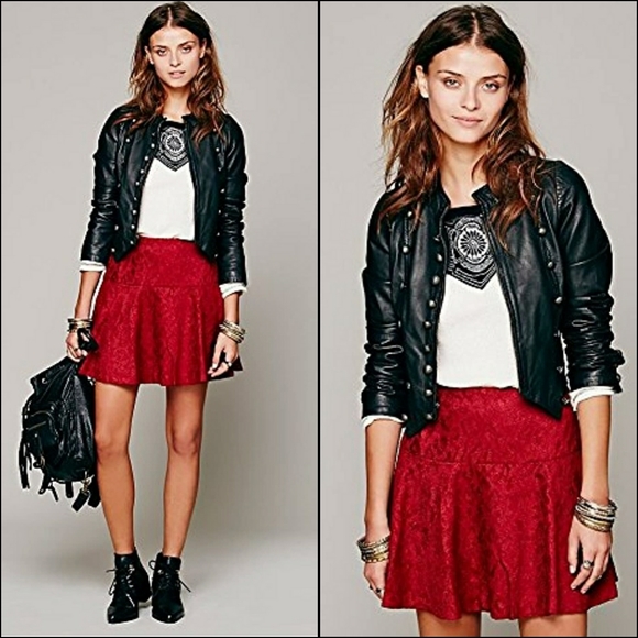 Free People Chenille Woven Cranberry Cheetah Skirt - Picture 2 of 13